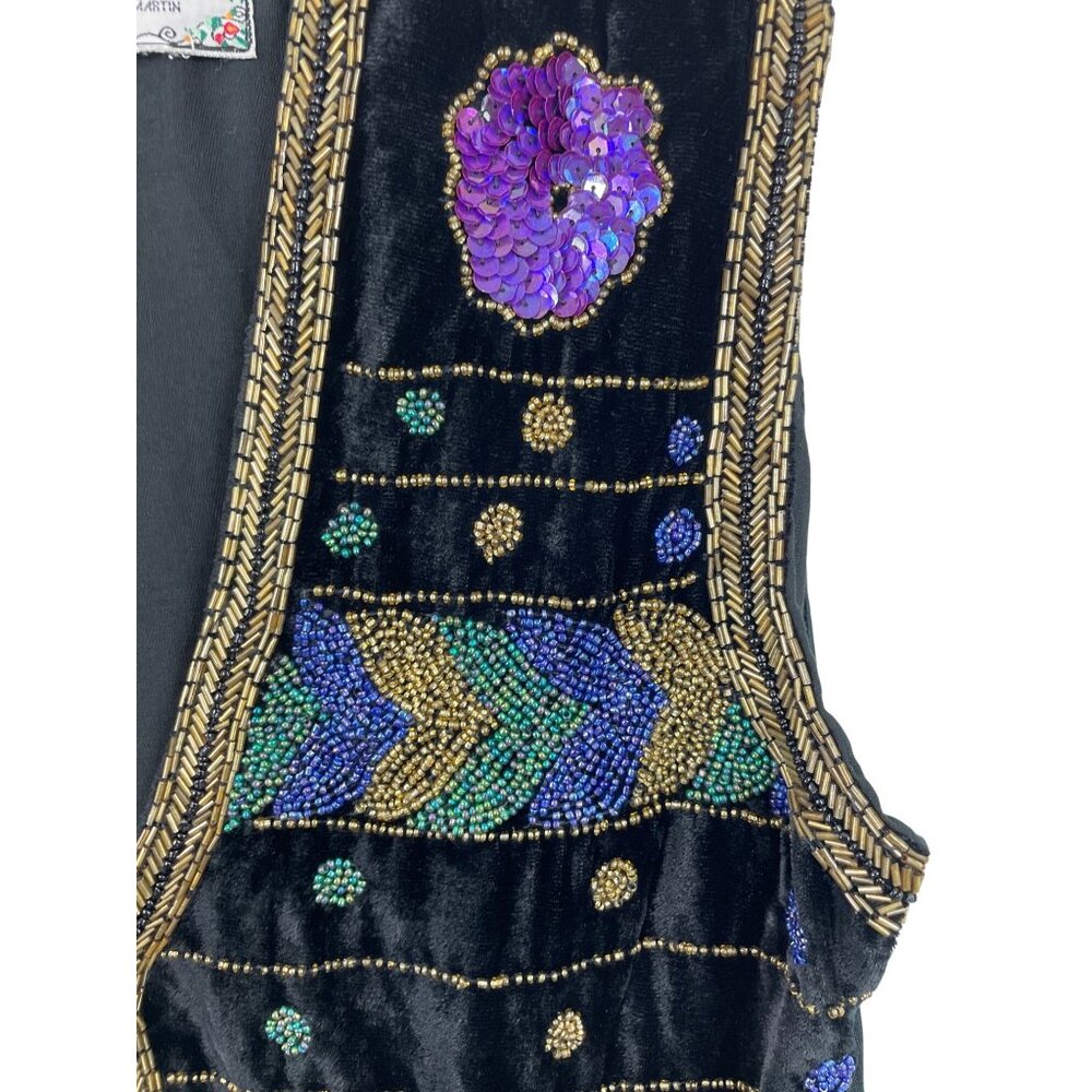 Vintage Sophisticates By Jonathan Martin Beaded Velvet Vest Womens Size Large - Picture 4 of 9